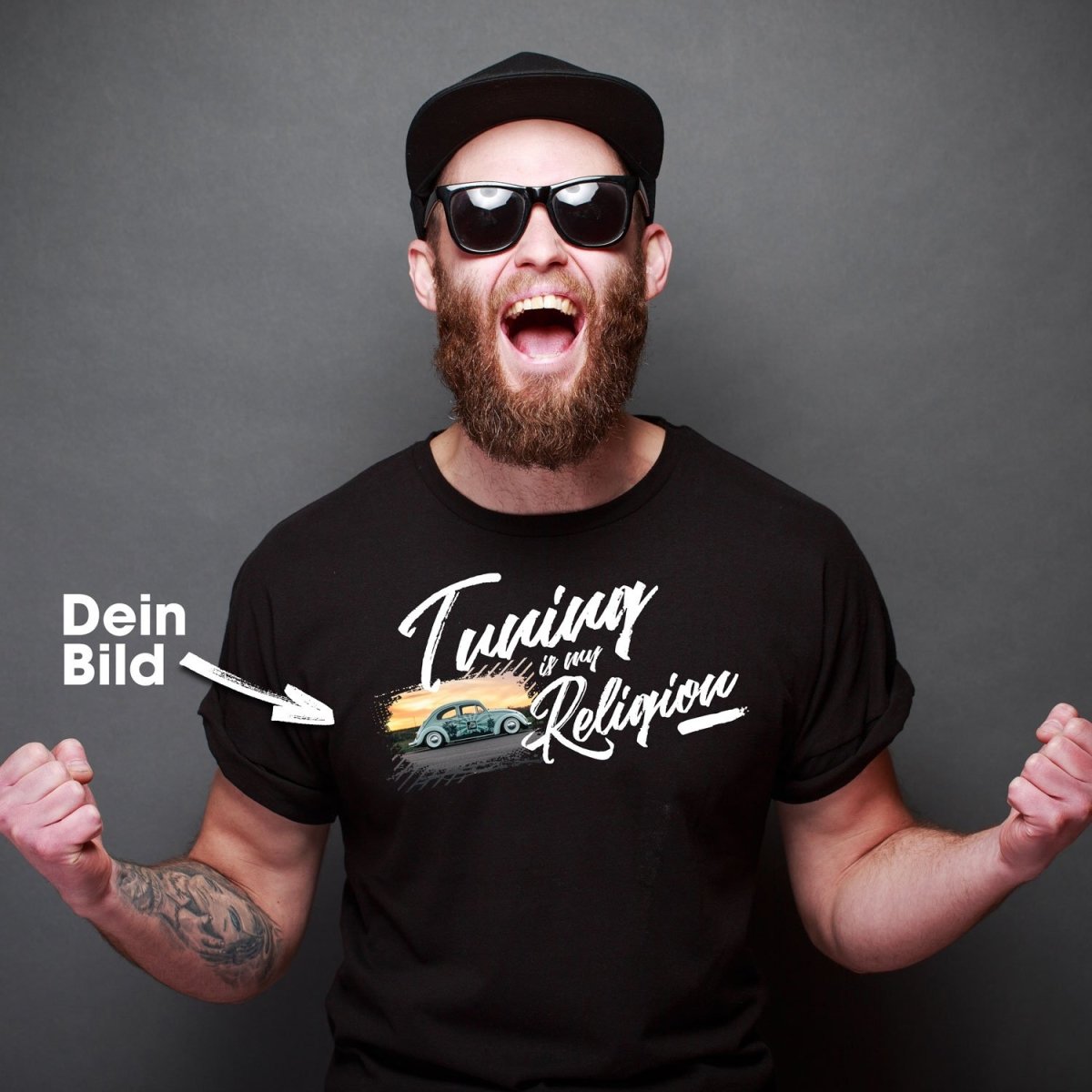 Tuning Shirt "Tuning is my Religion" mit Deinem Auto bedruckt The